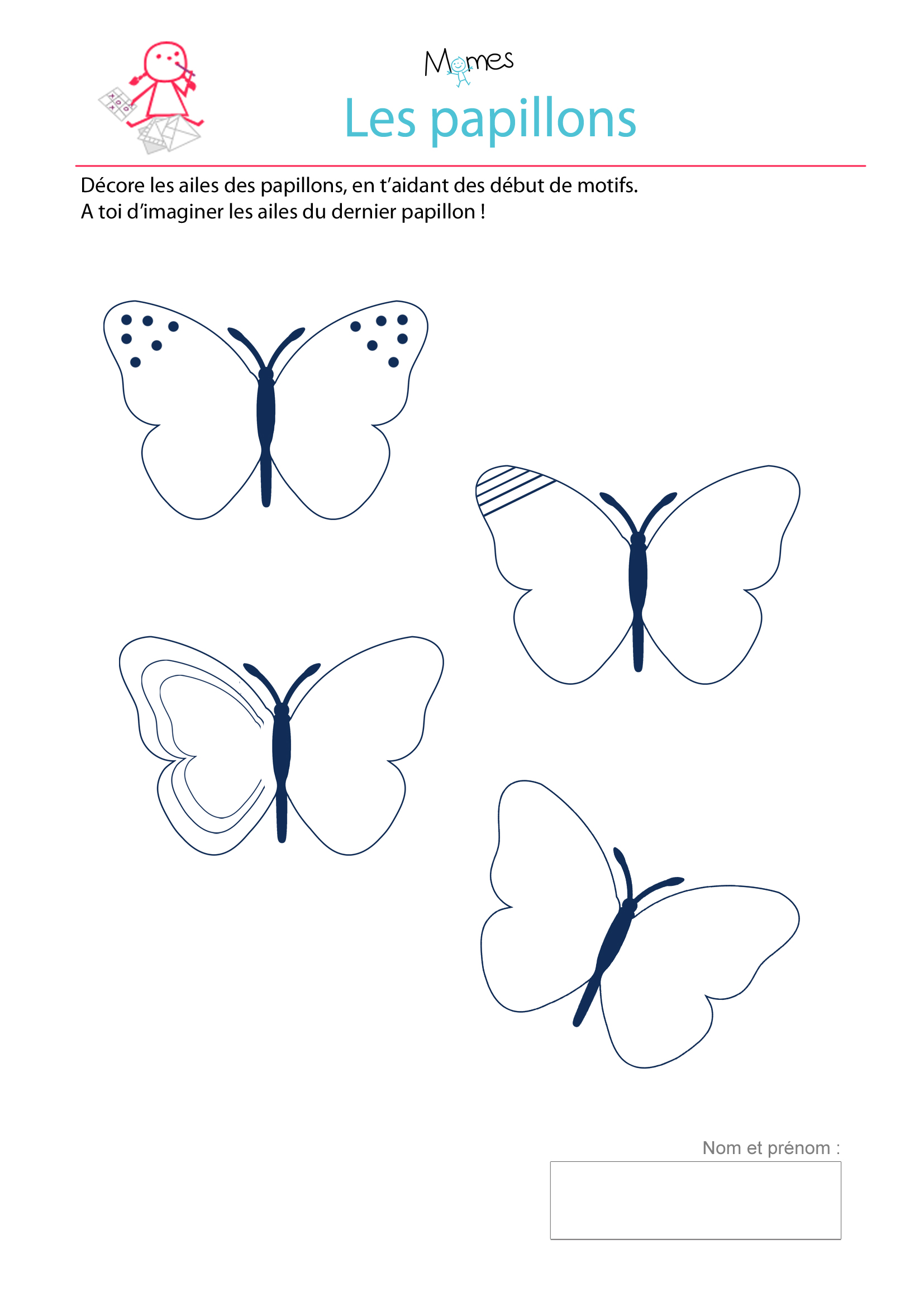 Décore les ailes de Papillons - exercice à imprimer